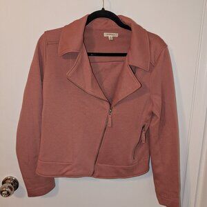 Max Studio Solid Biker Jacket - Dusty Pink - Size Small